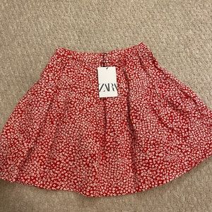 Girls Zara Red and White Floral Skirt